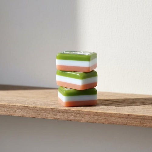 Side view of green white and peach three-layer acrylic Mahjong tile