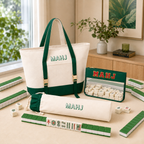 Mahjong Bag Set, Mahjong Rack Bag, 3 Piece Canvas Tote with Clear Tile Pouch and Pusher Holder, Portable Game Night Organizer Gift