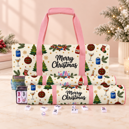 Christmas Mahjong Bag Set, 3 Piece American Mahjong Travel Tote and Storage Pouches for Tiles and Racks