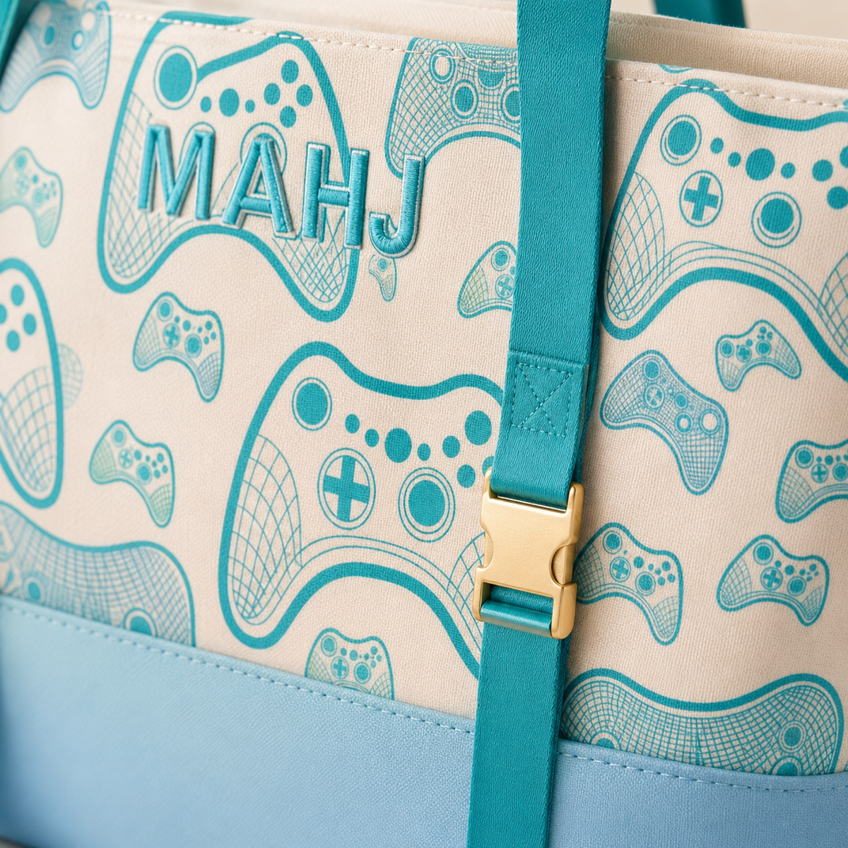 Mahjong Bag Set, Tile Pouch and Pusher Holder, Teal Game Organizer