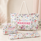 Mahjong Bag Set, 3 Piece Tote with Tile Pouch and Pusher Holder, Portable Game Night Organizer Gift