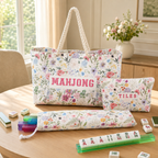 Mahjong Bag Set, 3 Piece Tote with Tile Pouch and Pusher Holder, Portable Game Night Organizer Gift