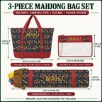 Mahjong Rack Bag Set, 3 Piece Retro Canvas Tote, Clear Tile Pouch and Pusher Holder