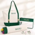 Mahjong Bag Set, Mahjong Rack Bag, 3 Piece Canvas Tote with Clear Tile Pouch and Pusher Holder, Portable Game Night Organizer Gift