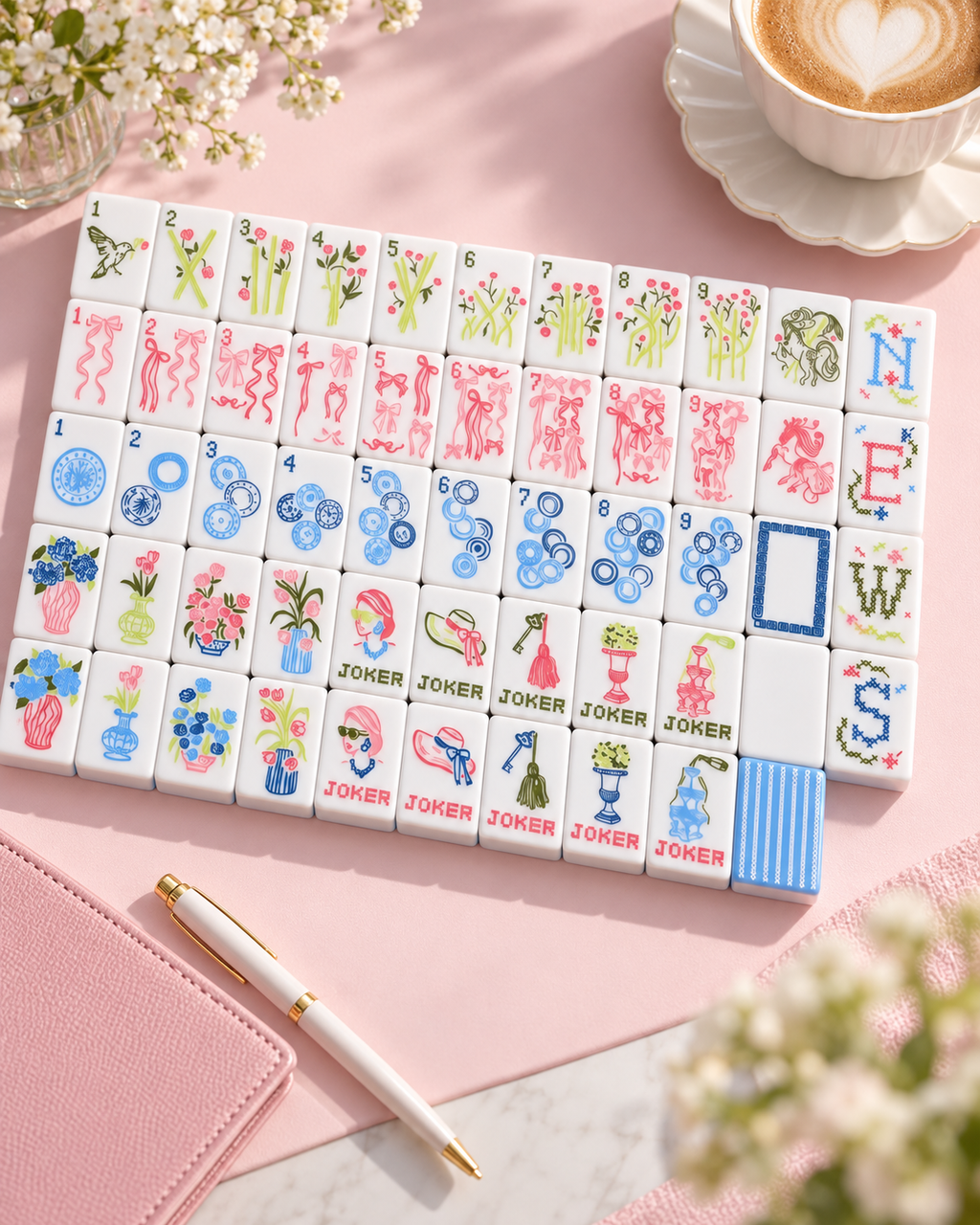 Blue Bow Garden American Mahjong Set