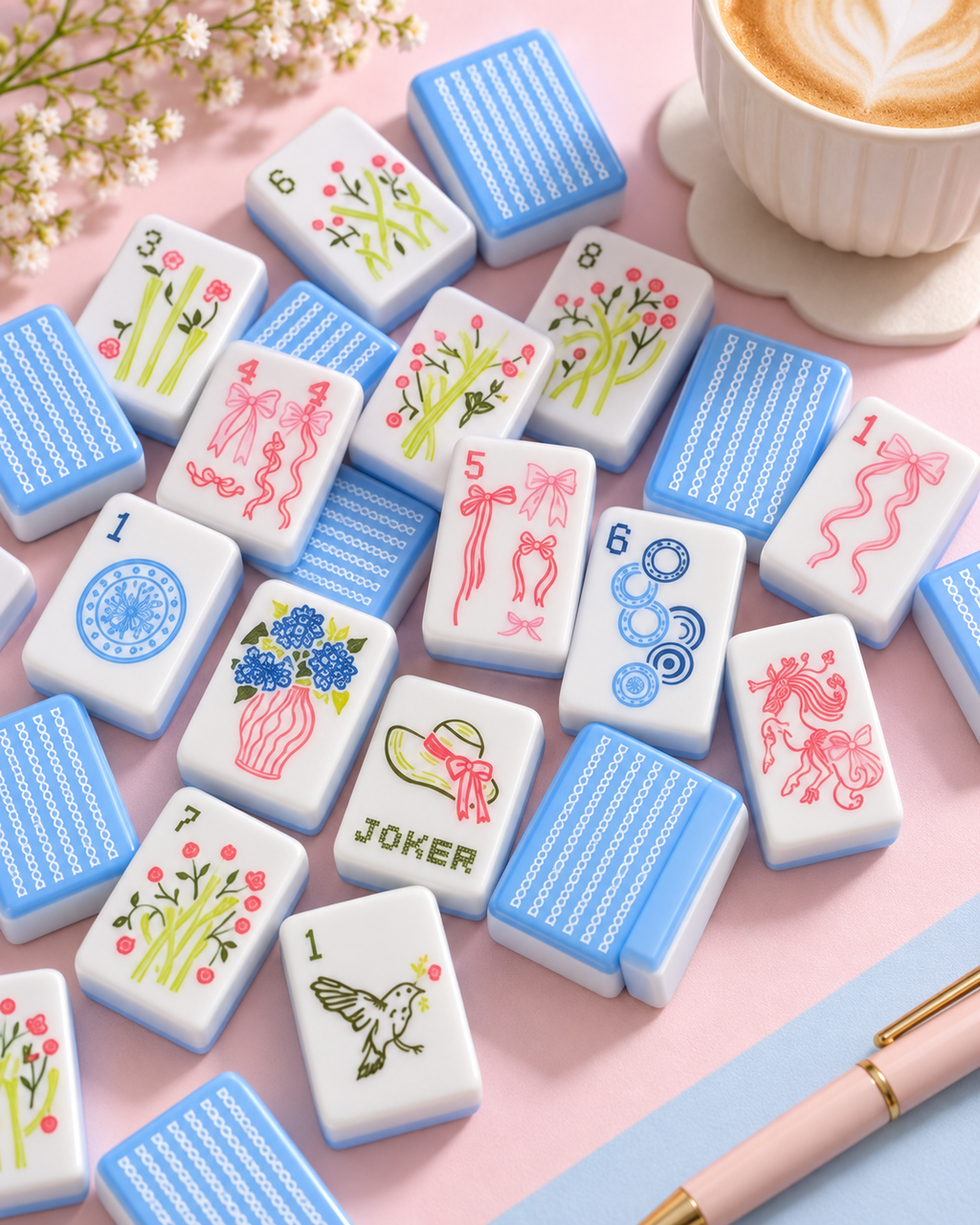 Blue Bow Garden American Mahjong Set