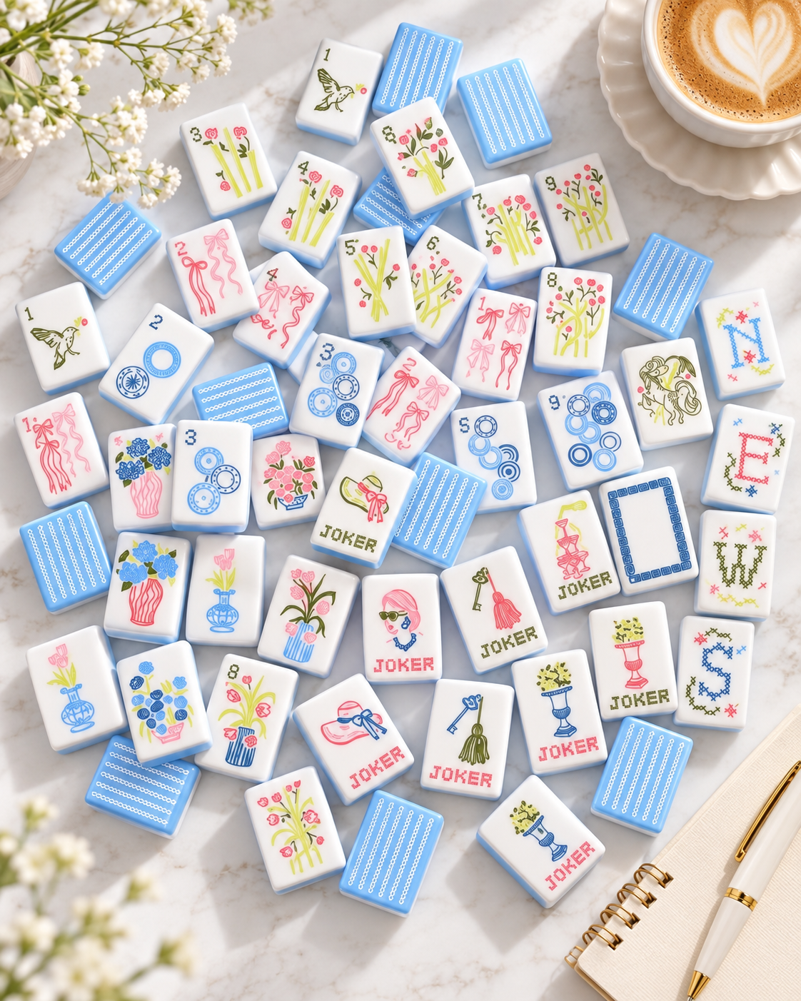 Blue Bow Garden American Mahjong Set