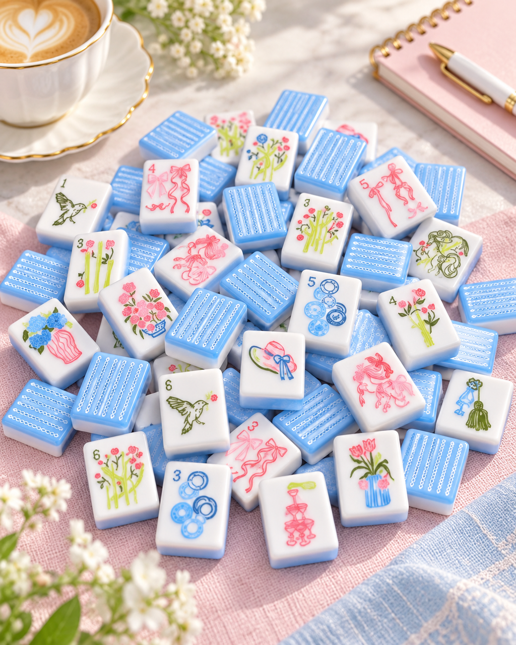 Blue Bow Garden American Mahjong Set