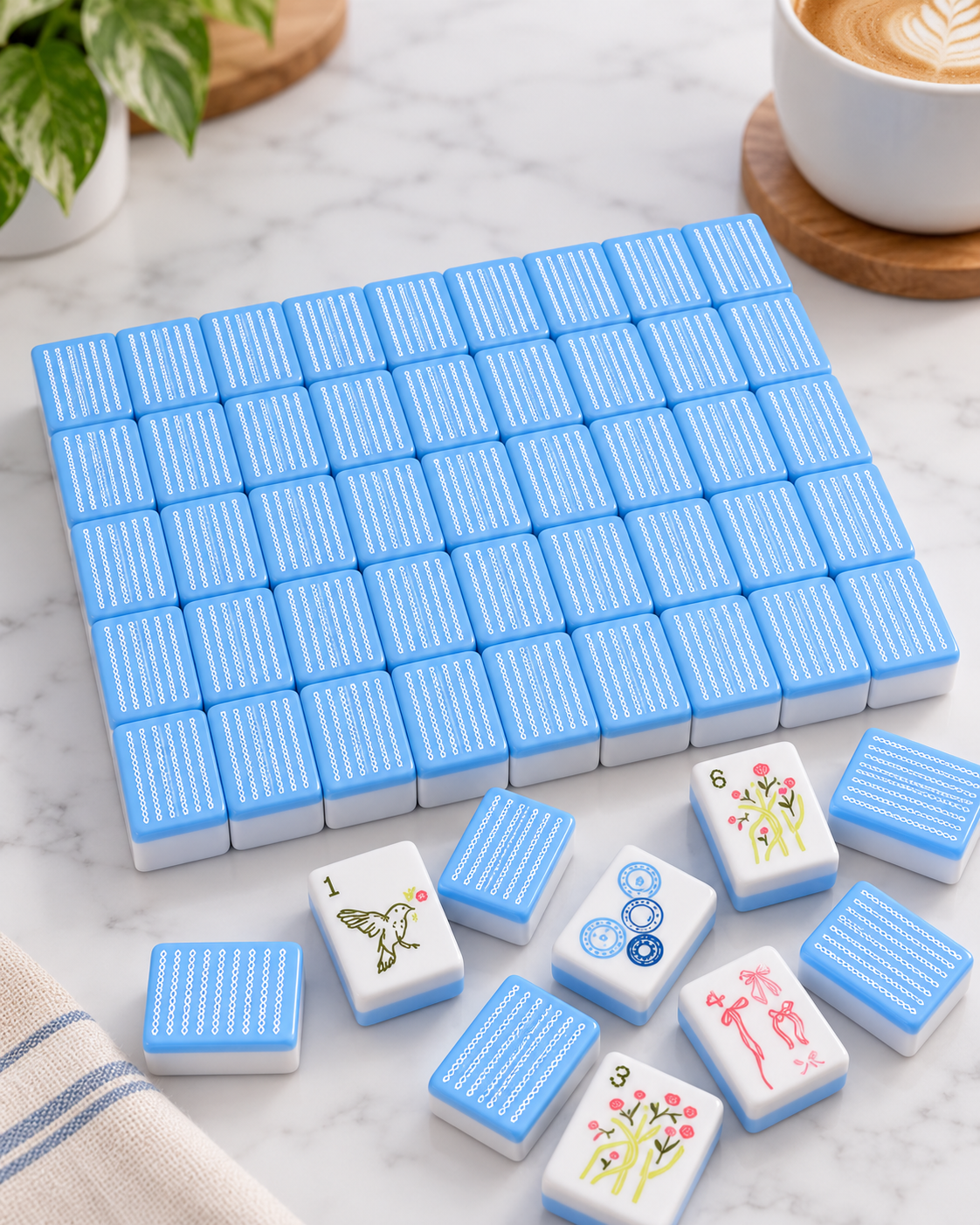 Blue Bow Garden American Mahjong Set