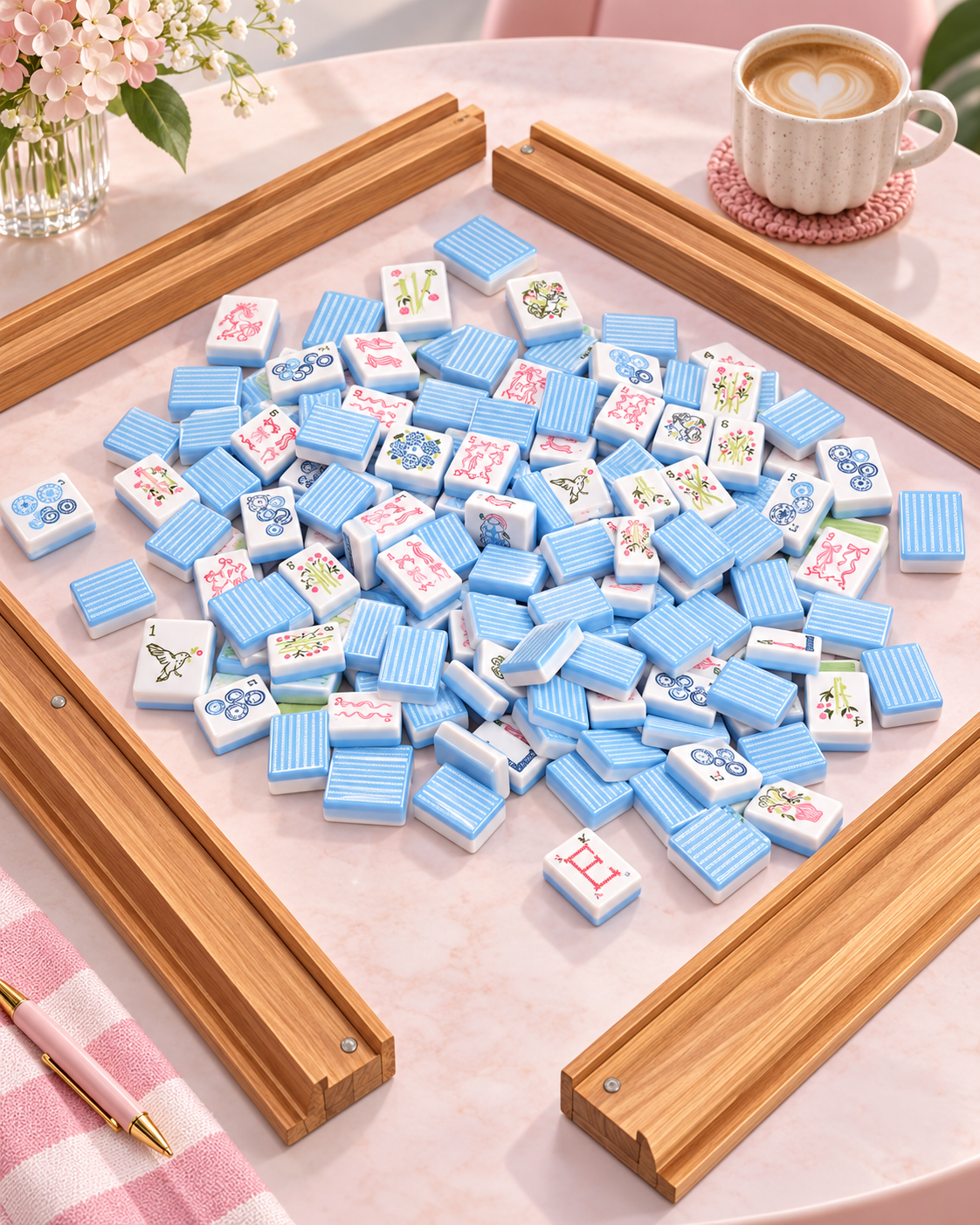 Blue Bow Garden American Mahjong Set