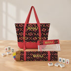 Mahjong Rack Bag Set, 3 Piece Retro Canvas Tote, Clear Tile Pouch and Pusher Holder